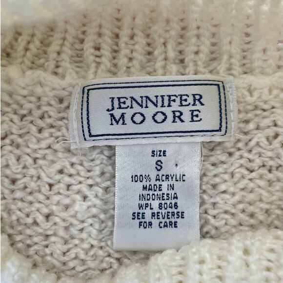 Vintage – Jennifer Moore White Pearl Button Collar Cable Knit Sweater - Picture 8 of 9